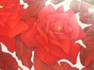 アンティーク　塩瀬　手描き薔薇模様開き名古屋帯（額縁仕立て）